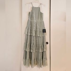 NWT. Lulu's Soft Green Lace Pleated Dress